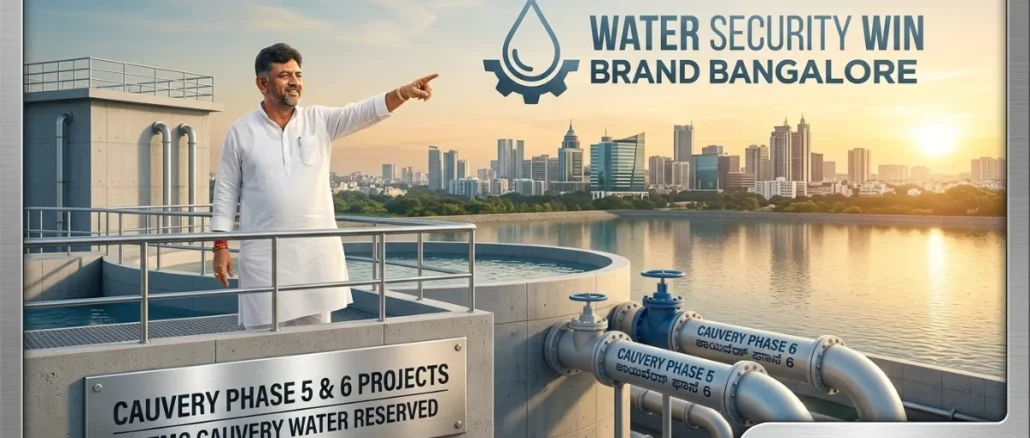 DCM D.K. Shivakumar announcing water security projects for Bangalore.
