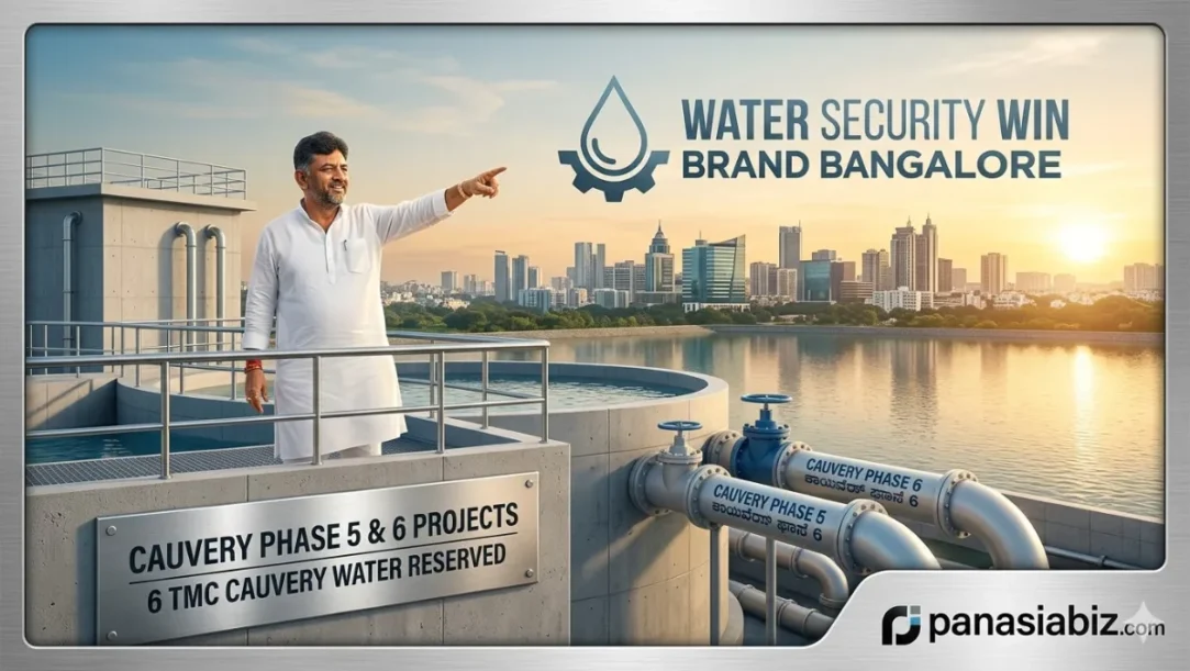 DCM D.K. Shivakumar announcing water security projects for Bangalore.