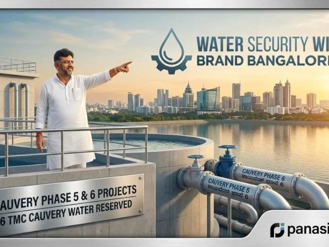 DCM D.K. Shivakumar announcing water security projects for Bangalore.