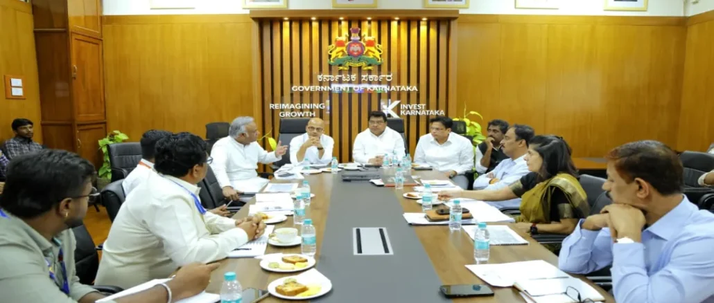 Minister MB Patil chairing a meeting with airline representatives at Vidhana Soudha.