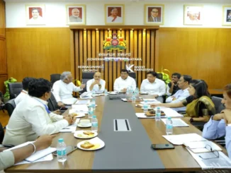 Minister MB Patil chairing a meeting with airline representatives at Vidhana Soudha.