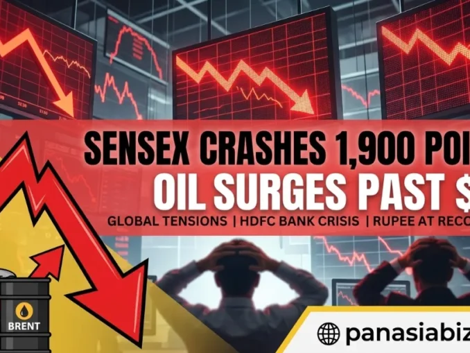 Stock market red arrows and financial charts showing a sharp decline.