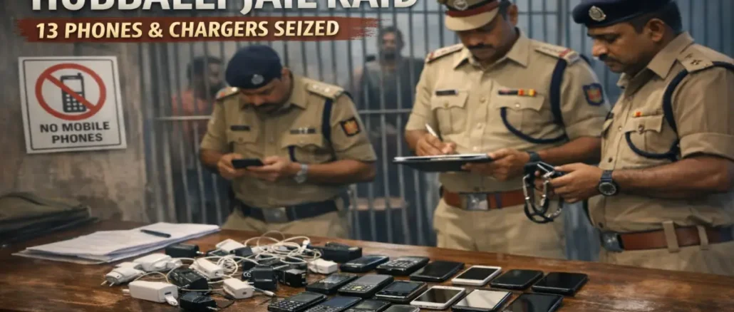 Hubballi Sub‑Jail officials raided the prison 13 mobile phones and chargers from inmates.