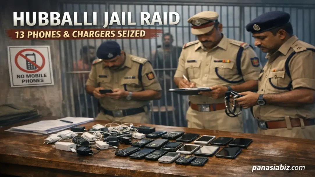 Hubballi Sub‑Jail officials raided the prison 13 mobile phones and chargers from inmates.