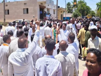 MLA Asif Sait leading a roadshow in Bagalkot with large crowds of supporters