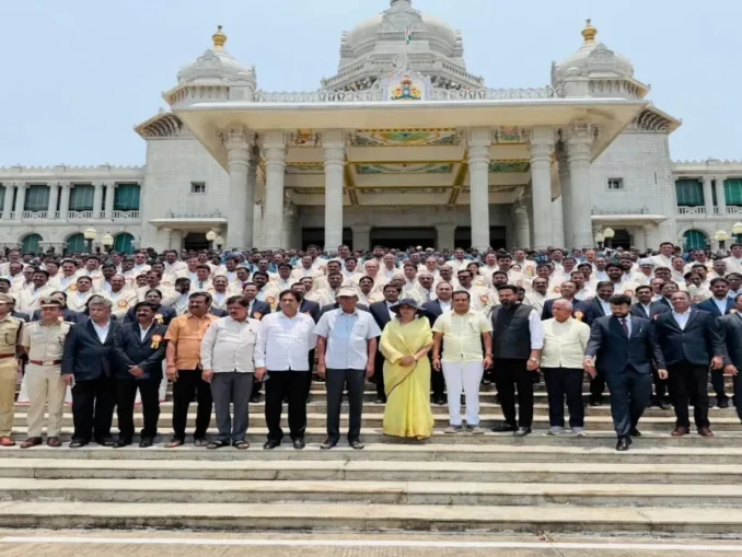 Satish Jharkiholi addressing National Panchayat Raj Day at Belagavi