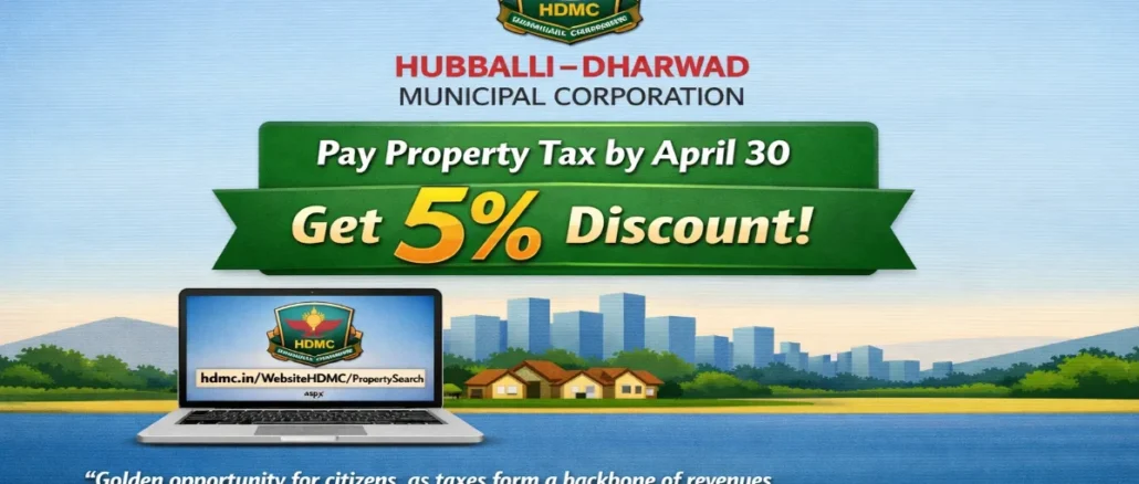 Hubballi–Dharwad Municipal Corporation property tax discount announcement with police news updates