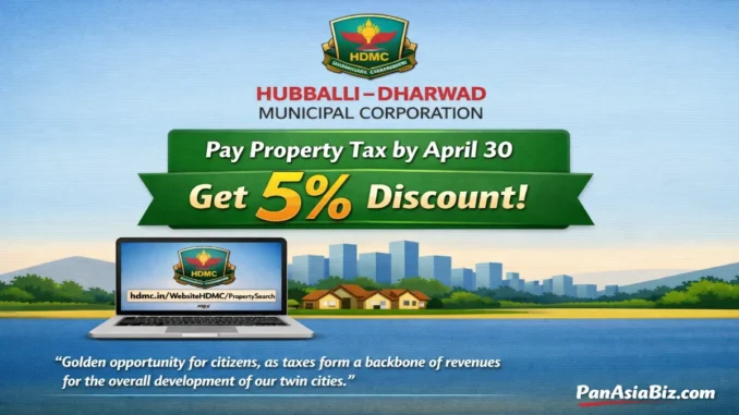 Hubballi–Dharwad Municipal Corporation property tax discount announcement with police news updates