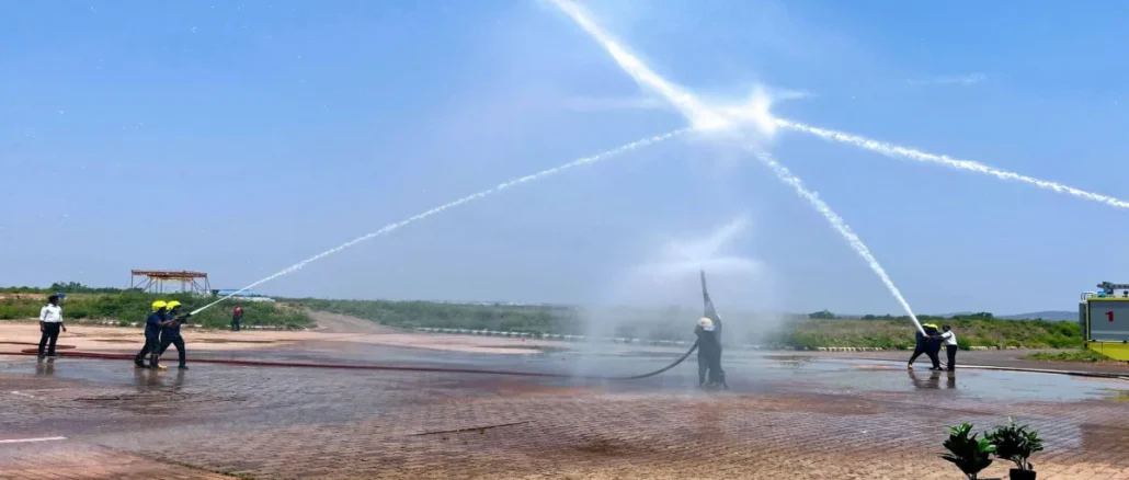 Fire safety drills at Hubballi Airport during Fire Service Week 2026