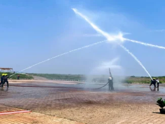 Fire safety drills at Hubballi Airport during Fire Service Week 2026