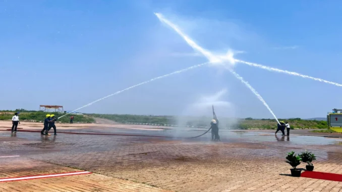 Fire safety drills at Hubballi Airport during Fire Service Week 2026