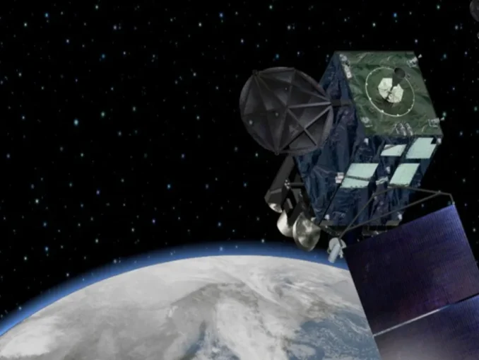 High-resolution satellite image of a typhoon over the Pacific Ocean captured by Himawari-9.