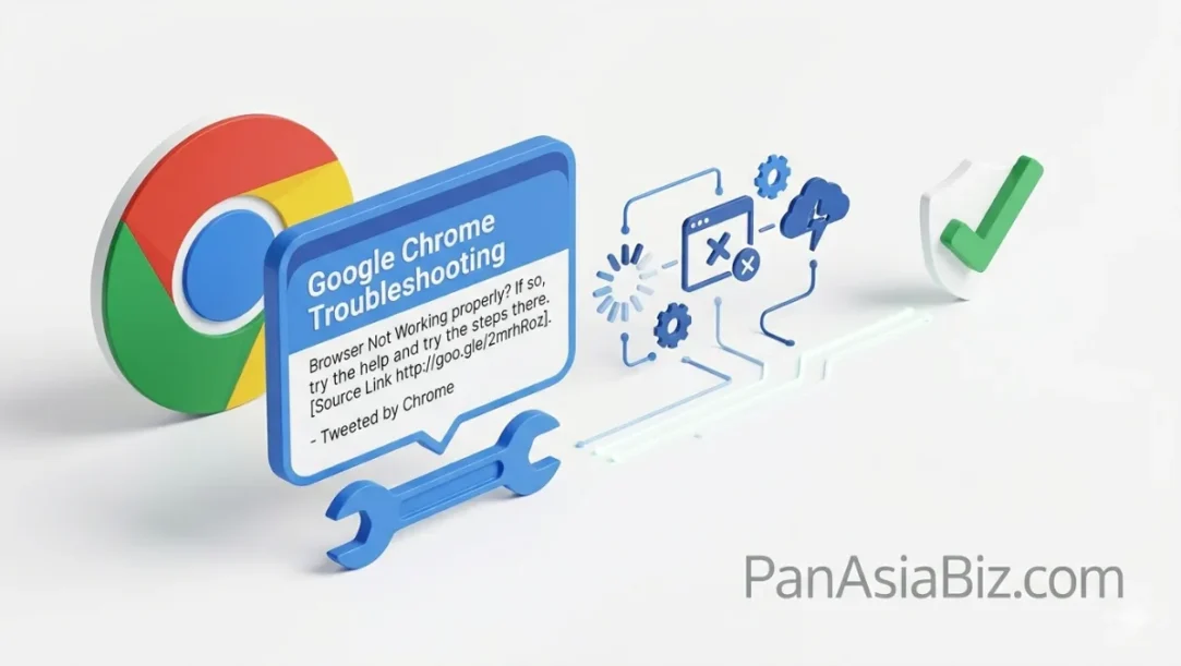 Google Chrome support page with troubleshooting steps for a browser error.