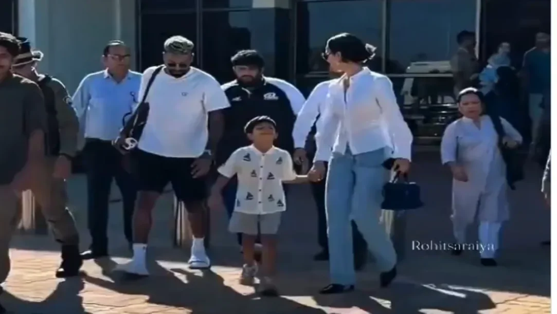 Spotted at Jamnagar airport with his son and Mahieka