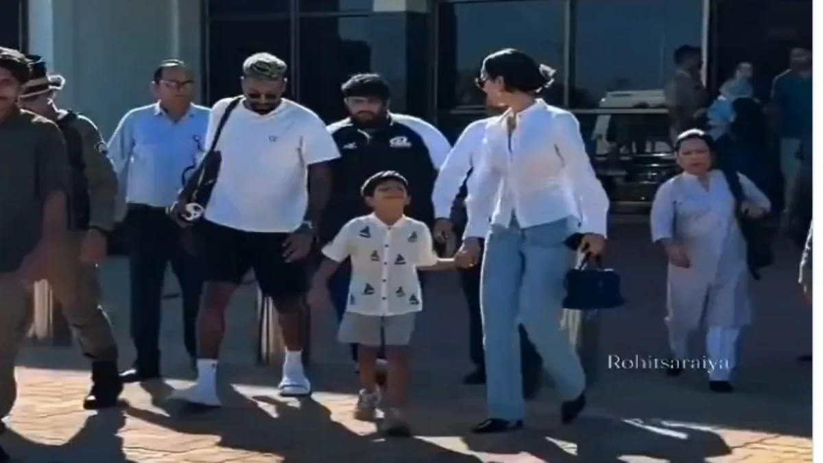 Spotted at Jamnagar airport with his son and Mahieka