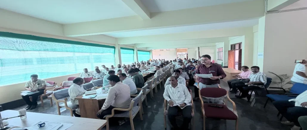 RV Deshpande addressing monsoon preparedness meeting in Dandeli