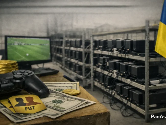Rows of PlayStation consoles seized in Ukraine FIFA coin farming raid