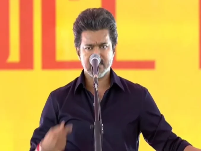 Tamil Nadu CM Joseph Vijay speaking at Karur rally viral bribe video