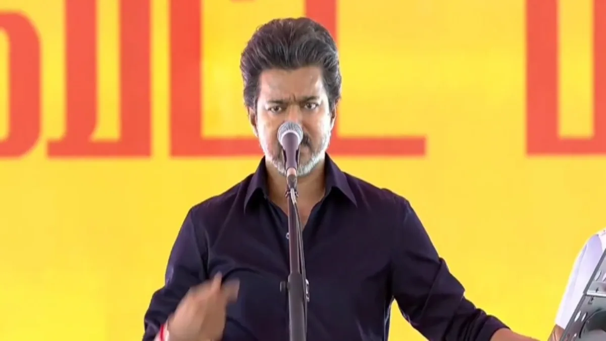 Tamil Nadu CM Joseph Vijay speaking at Karur rally viral bribe video