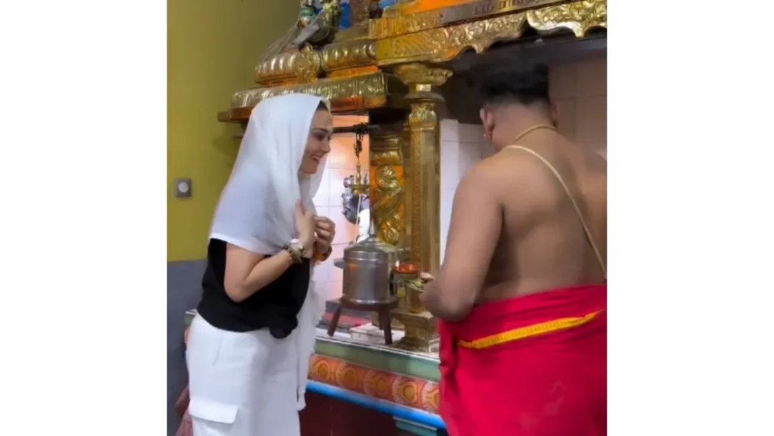 Preity Zinta smiling at Kanapathy Temple Paris during Sawan visit Instagram reel