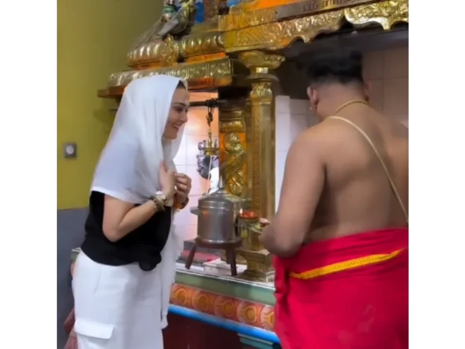 Preity Zinta smiling at Kanapathy Temple Paris during Sawan visit Instagram reel
