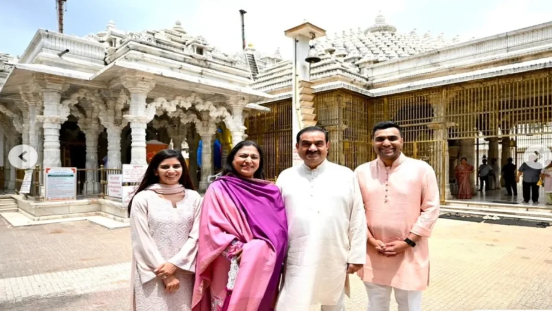 Gautam Adani and family offering prayers at Mahudi Jain Tirth in Gujarat