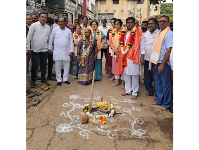 Hubballi Madavapur City Clinic ₹50 lakh CC road bhoomi puja by Prasad Abbayya