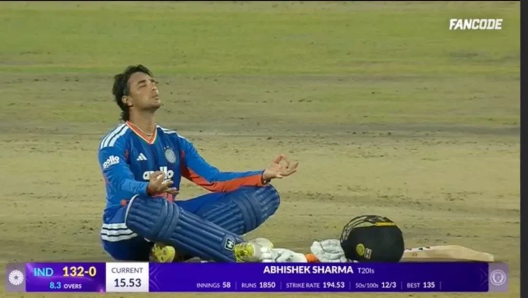 Abhishek sharma prays after his record breaking century
