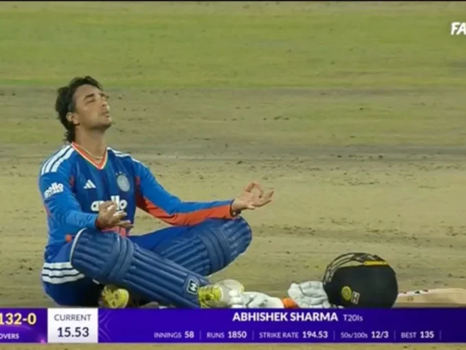 Abhishek sharma prays after his record breaking century