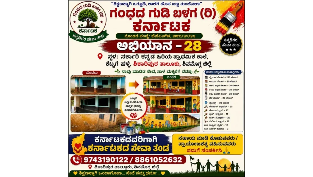 Abhiyana-28 government Kannada school painting drive Kattige Halli Shikaripur