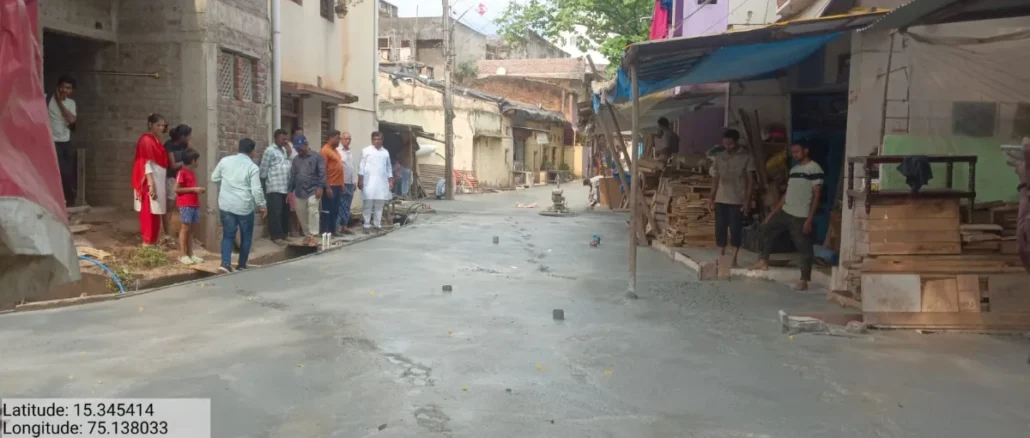 Cement-concrete road work in Gurusiddheshwar Nagar, Ward 65, Hubballi