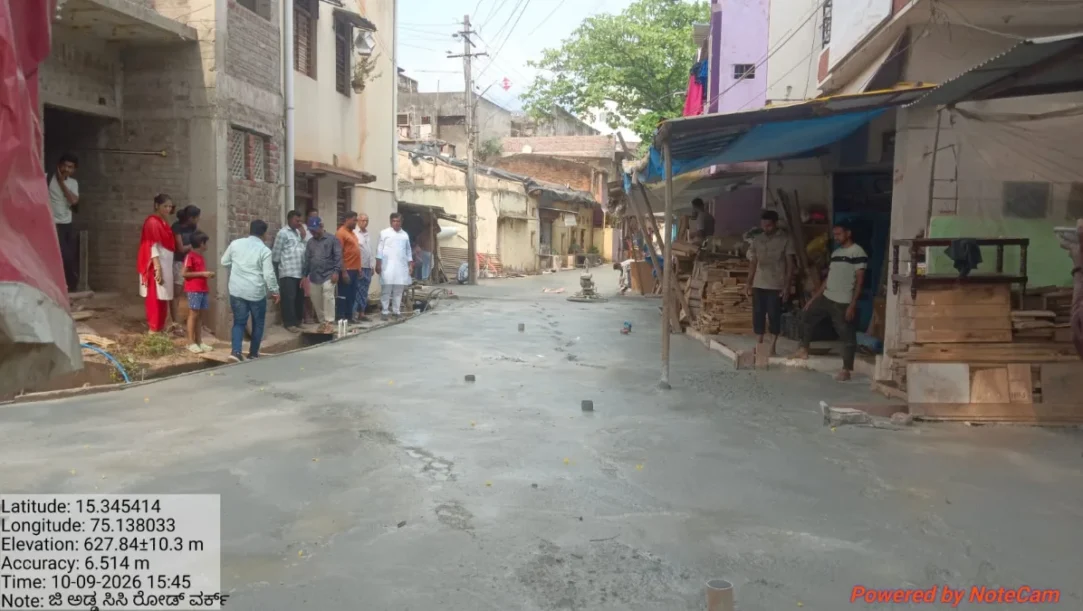 Cement-concrete road work in Gurusiddheshwar Nagar, Ward 65, Hubballi