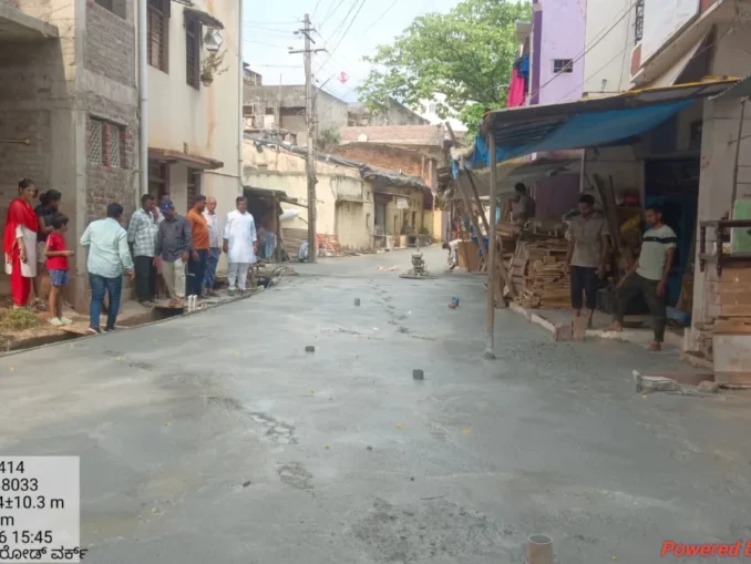 Cement-concrete road work in Gurusiddheshwar Nagar, Ward 65, Hubballi