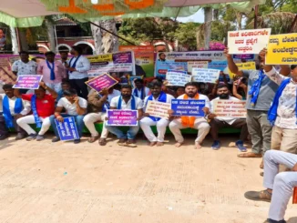 Protesters gather in Hubballi demanding fast completion of Dr B.R. Ambedkar Cultural Bhavan