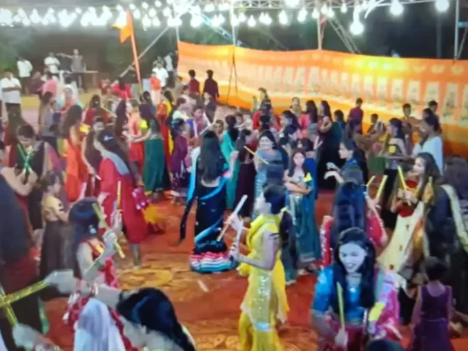 SSK Youth Association members at the Dandiya Raas launch in Venkateshwara Nagar, Hubballi