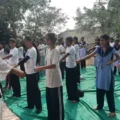 Students at karate self-defense training camp in Nagarahalli government school